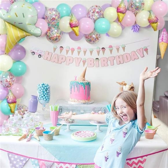 Sweet Ice Cream Party Balloon Arch Garland Pastel Macaron Popsicle Confetti Foil - Picture 2 of 6